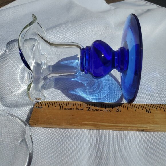 Princess House Sapphire Ruffled Candle Holders 3" taper crystal elegant cobalt - Picture 5 of 7